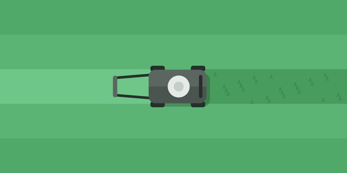Illustration of a lawn mower cutting a stripe across a lawn